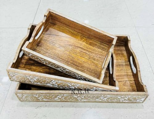 Wood Serving Trays Rectangular Wooden Serving Platters Natural Wooden Boards for Bar Coffee Party 20 * 14 inch
