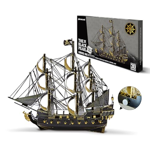 Puzzle 3D de metal negro perla pirata imán para nevera, rompecabezas de metal 3D barco velero modelo barco barco modelo barco para 340 acero inoxidable, regalo de cumpleaños, kit de maqueta para