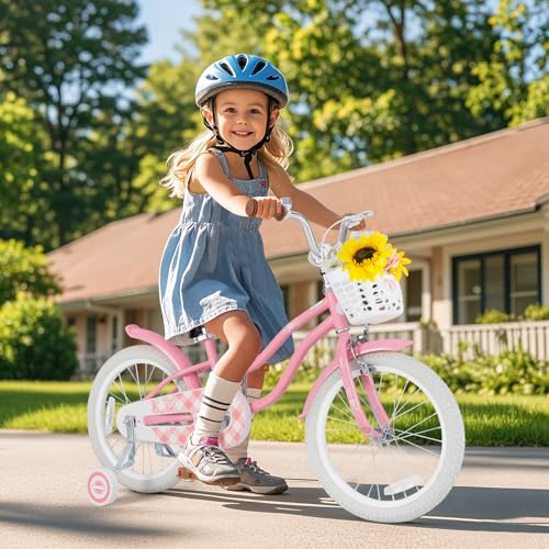Image of BABY JOY Kids Bike, 12 14 16 18 20 Inch Boys Girls Bike w /Removable Basket | Kids Bicycle with Adjustable Seat & Handlebar, Handbrake & Coaster Brake, Training Wheels or Kickstand (Multi-Color Choices)