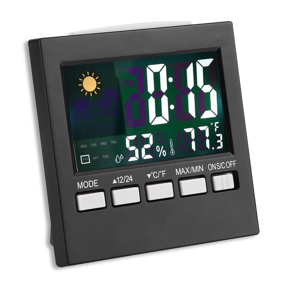 Pequeños Relojes Digitales, Reloj Despertador con TermóMetro Digital Despertadores de Viaje Calendario con Pilas Temperatura Humedad Pantalla Meteorológica con Retroiluminación para Hogar, Oficina