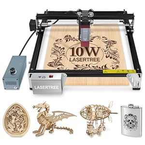 LASER TREE K1 Mini 10W Laser-graveermachine met luchtpomp, 10W Uitgangskracht Laser snijmachine, 10W laser graveur met lucht assistfixed-focus plek voor metaal, hout, 300×300 mm gravure gebied