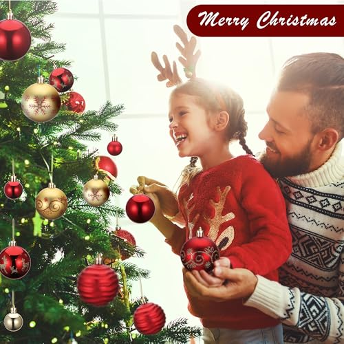 Fentar Christmas Tree Baubles, 46pcs Beautiful Christmas Balls with Various Styles, Shatterproof Xmas Bauble Set - Image 3