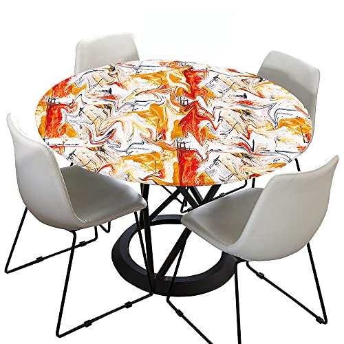 Nappe Ronde Anti-Taches Graffiti Orange Avec Bord Élastique - Imperméable Et Ajustée - Diamètre 150 Cm Pour Table Cuisine, Jardin Ou Fête