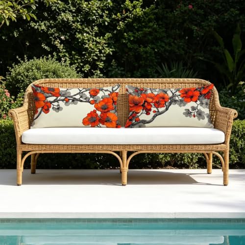 Housse coussin extérieur fleur beige 50x80 imperméable taie oreiller canapé - 6