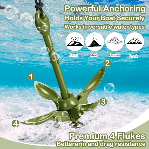 Image of Lounsweer 2 Pack 1.5 /3.5 lb Marine Kayak Anchor Kit Folding Grapnel Anchor Kit Boat Kayak Fishing Accessories for Small Boats Kayaks Canoe Paddle Boards