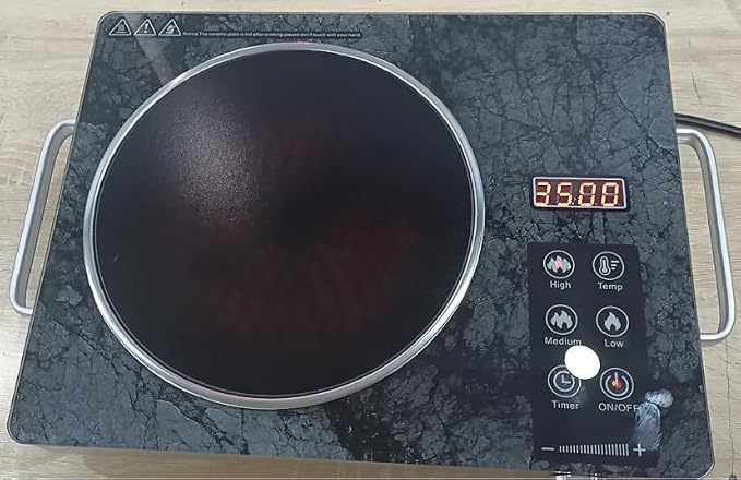 3500W Infrared Ceramic Hob - Compatible with All Pots, Microcrystalline Glass, Secure with Automatic Shut-off, Eco Marble Design