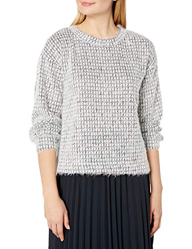 Vince Camuto Women's Bubble Sleeve Eyelash Houndstooth Top, Rich Black, Small