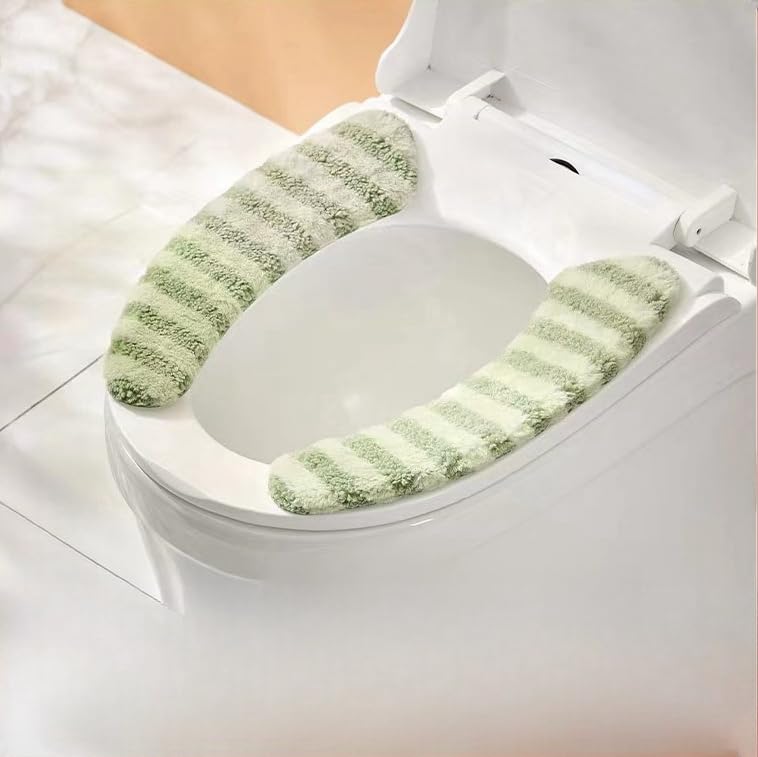 2Pairs Plush Warm Thick Padded Toilet Seat Cover Mat Non Slip Soft Toilet Seat Cushion Washable Bathroom Warmer with Self-Adhesive Tape