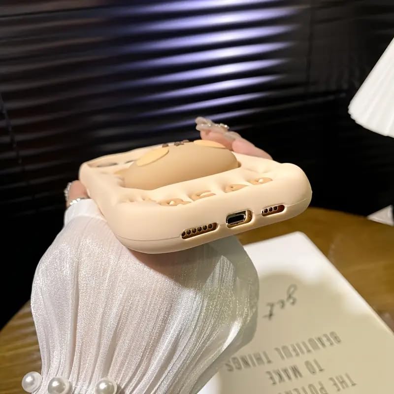 Image of MIDOS Back Cover Compatible With iPhone 14 Pro Max Soft Silicone 3D Cute Cartoon With Holder Full Protective Case For iPhone 14 Pro Max (Bear),Beige