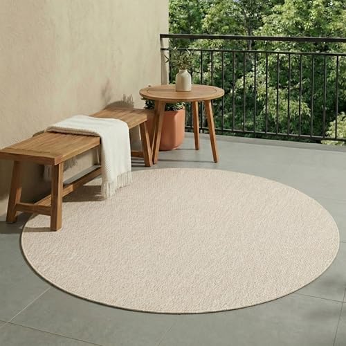 FRAAI | Home & Living In- & Outdoor Teppich Rund - Costa Beige - Wetterfest - Polypropylen - Ø 100 cm - Balkon, Garten/Terrasse - Terrasse Teppich - Outdoor Rug