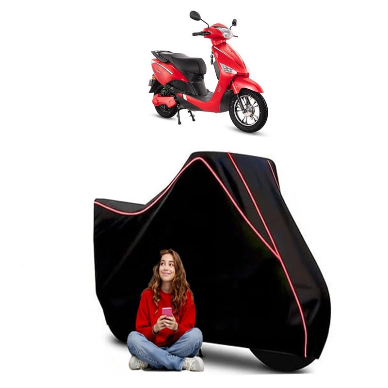 Image of Optima Li Electric Scooty Bike Cover Water Resistant Outdoor Use Universal Fit Scooters Motorcycles Heavy Duty UV Protection Dust Rain Scratch Resistant Elastic Bottom Black Blue Piping