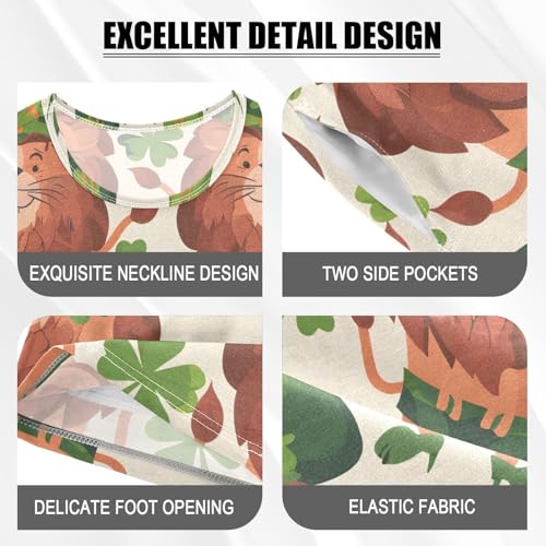 ALAZA Lion Clover Leaf Cartoon Pajamas Short Sleeve 2 Piece Sleepwear Top and Bottom Pajama Set Unisex4