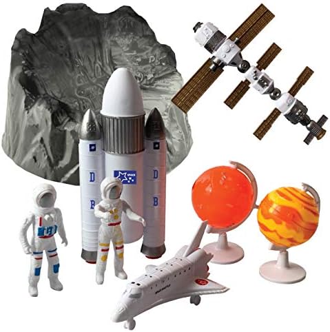 Deluxebase Tub Playset - Space from Space Toy Set for Kids. Imagination toys with Astronauts, Planets, Rocket, Space Shuttle, Satellite and Moon Rock