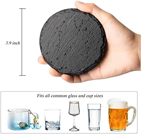 13 Pieces Slate Drink Coasters, GOH DODD 4 Inch Black Stone Coasters Bulk Cup Coaster Set with Anti-Scratch Bottom for Bar Kitchen Home Apartment, Round