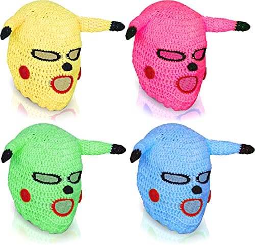 4 Pack - White Knitted Funny Balaclava for Men and Women Anime Style | Funny Fabric Mask, Full Face | Cartoon Gangster Mask | 100% Cotton Fabric mask, Balaclava (Multicolor)