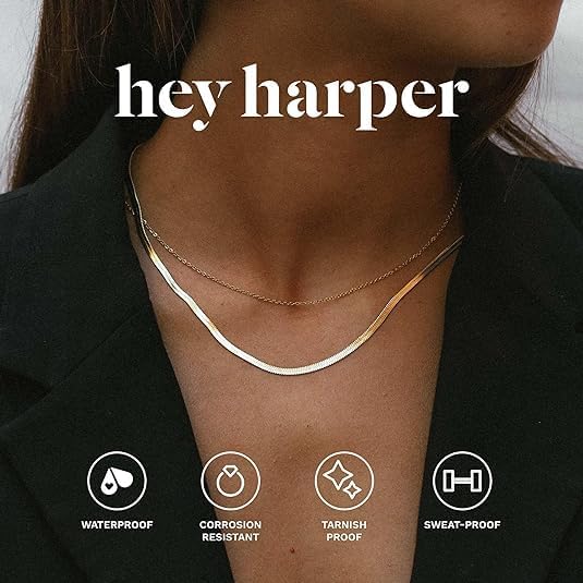 Miniatura 3 de Hey Harper - Collar de espiga de oro para mujer, juego de Nassau, impermeable, resistente al sudor, no se deslustra, collar de acero inoxidable en