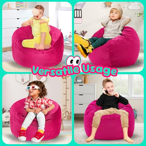 Image of Hobestluk Medium Bean Bag Chairs 2.5FT BeanBag Reading Chair Velvet Fabric | Memory Foam,Washable Cover,Storage Pocket,Handle,Cozy Bean Bag Bedroom Reading Nook Decorative Style Cozy Seat | Pink 2.5FT