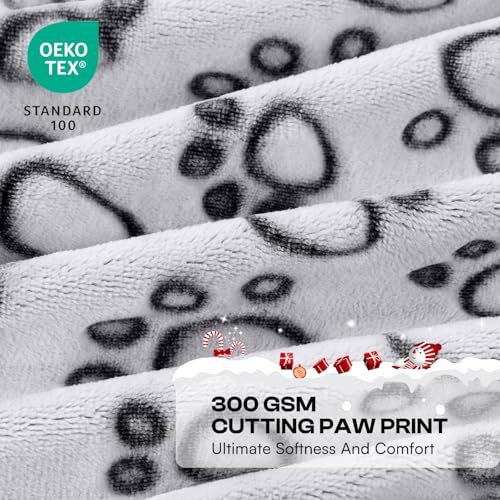 Luciphia Premium Soft Dog Blanket for Small Medium Large Dogs Washable 300GSM Fluffy Warm Fleece Puppy Cat Paw Print Pet Flannel Grey Paw M(30"x20") - Image 3