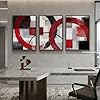 Large Framed Red Black White Abstract Wall Art for Living Room, Set of 3 Modern Canvas Prints Paintings Artwork for Walls, Red Black Geometric Pictures for Bedroom Hallway Office Wall Decor 24x36 In