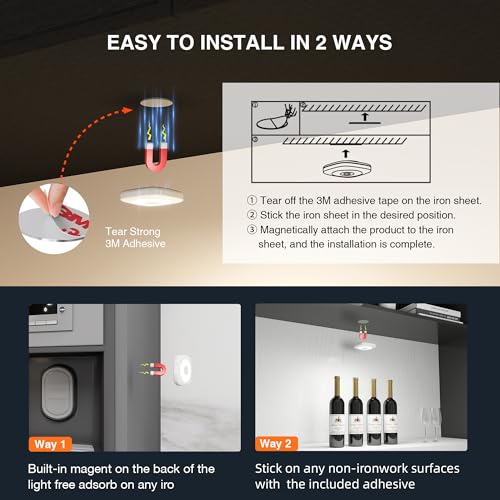 Image of Rechargeable Mini Puck Lights with Remote Control, Ultra-thin Tap Light with Adjustable Brightness (10%-100%) & 3 CCT (3000K /4000K /6500K), Perfect for Hallway, Stairway, Closet(6 Pack, White)