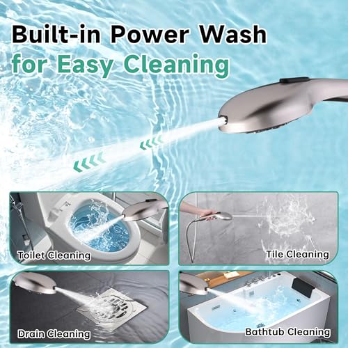 Image of BRIGHT SHOWERS High Pressure Shower Head with Handheld, 9 Spray Settings Showerhead Built in Power Wash to Clean Tub and Pets, Extra Long 69 inch Hose, Adjustable Bracket, Brushed Nickel
