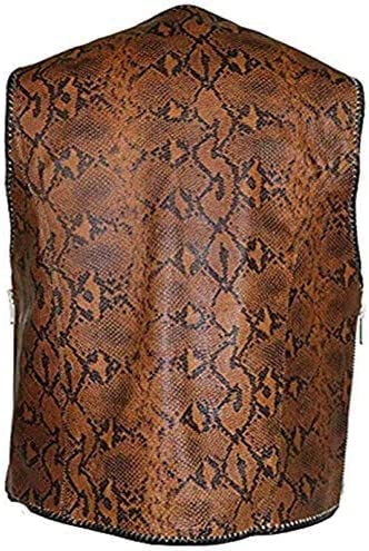 Men's biker Rider motorcycle Moterbike Snake Skin looking Brown Sturdy Genuine Cowhide Leather Vest.2