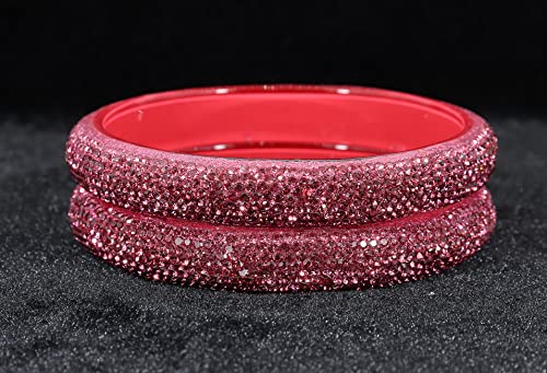 Image of NMII Glass with Zircon Gemstone and Glitter Kada Set For Women and Girls