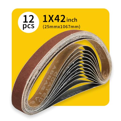 Image of 1 x 42 Inch Sanding Belt Pack 1-Inch x 42-Inch,12 Pcs(4 Each of 80 120 150 Grits) Aluminum Oxide for Sander