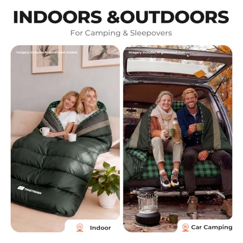 Bolsa de dormir de franela de algodón, 35-60°F XXL para 2 personas, para clima frío, impermeable con bolsa de compresión para senderismo, caza y viaje miniatura 6
