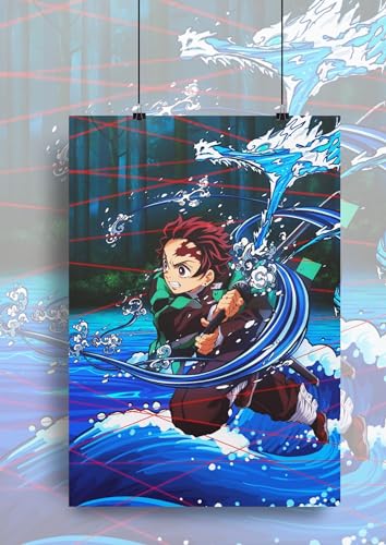 Image of ANIME CREATION | Tanjiro Kamado Poster | Water Breathing Tanjiro | Demon Slayer Anime Poster | Home Wall Art Decor Poster | Premium 350GSM Matte Finish Paper (A4 (29.7 x 21cm), Tanjiro Kamado)