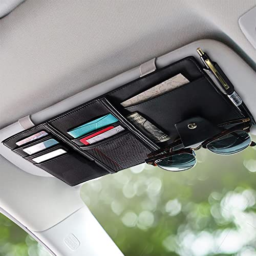 EcoNour Car Sun Visor Organizer | Truck Visor Organizer with Storage Pockets for Cards, Pens, Sunglasses and Documents | Glasses Holder for Car with Multi-Pocket Net Zipper | Interior Car Accessories