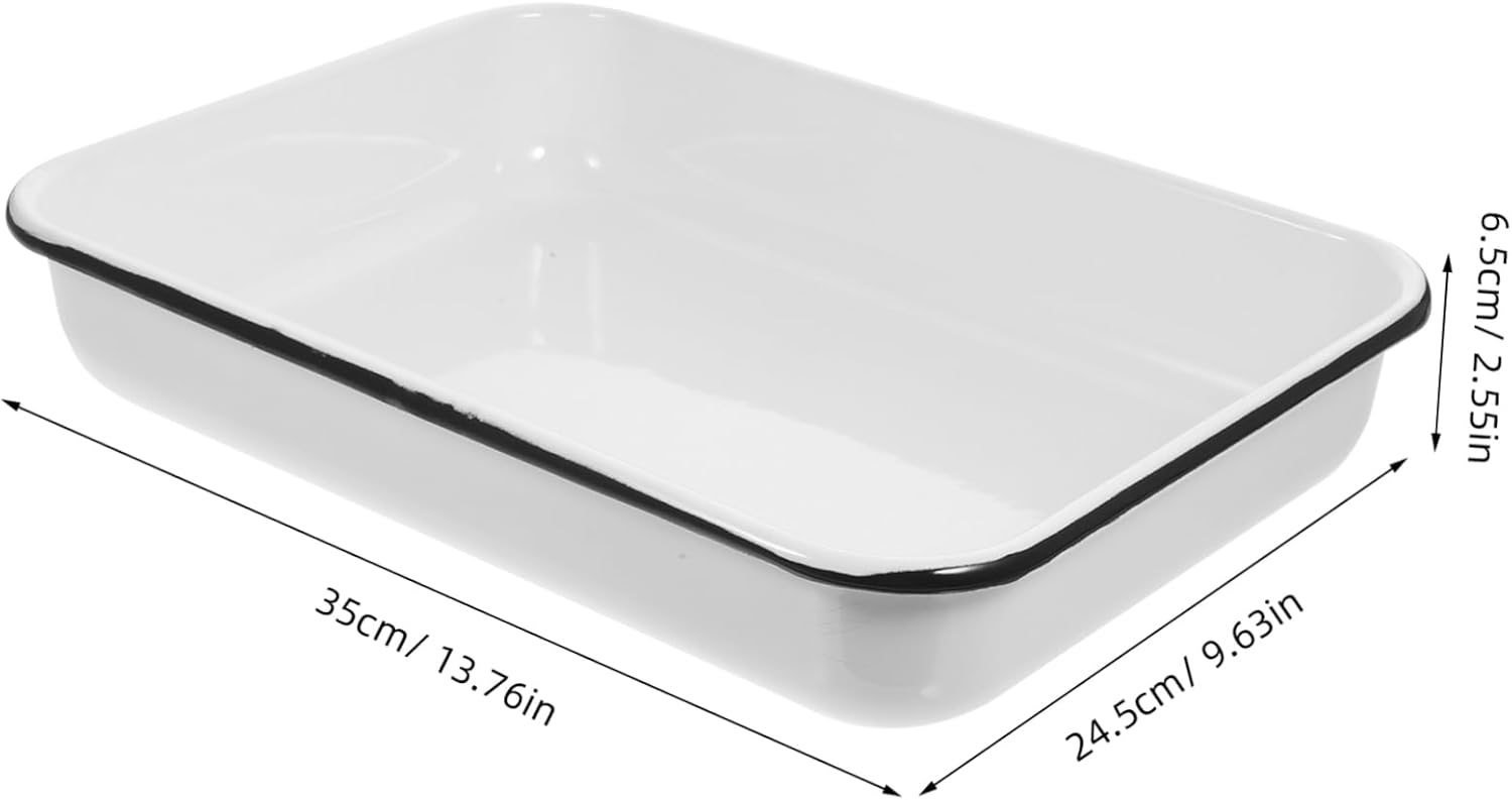 PRETYZOOM Non Stick Enamel Baking Pan Heat Resistant Multifunctional Storage Tray for Pancakes Bread Fruits Wear Resistant Food Container for Kitchen and Restaurant Use Random Color