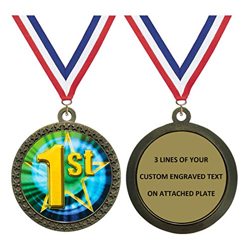Engraved 1st Place Gold Medal Trophy Award with Personalized Custom Text LD212-MY461 5PK
