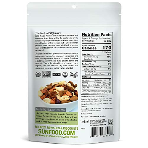 Sunfood Superfoods - Jungle Peanuts Raw Organic - Unique Heirloom Variety- True, Original Rare Form Of The Peanut. Non-Hybridized, Unlike Common Peanuts. Non-Gmo, No Additives. Healthy Snack 8 Oz Bag #TOP1