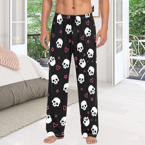Mens Cotton Pajama Pants Hearts and Skull Sleepwear Pj Bottoms Lightweight Lounge Pants S-XXL4