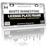 Sparkly Bling License Plate Frame for Women - 1 Piece, 800 Premium Rhinestones, Rust-Free Stainless Steel, Street Legal & Slim Design, Girly Bedazzled Diamond Car Tag Holder with Glitter Crystal Caps