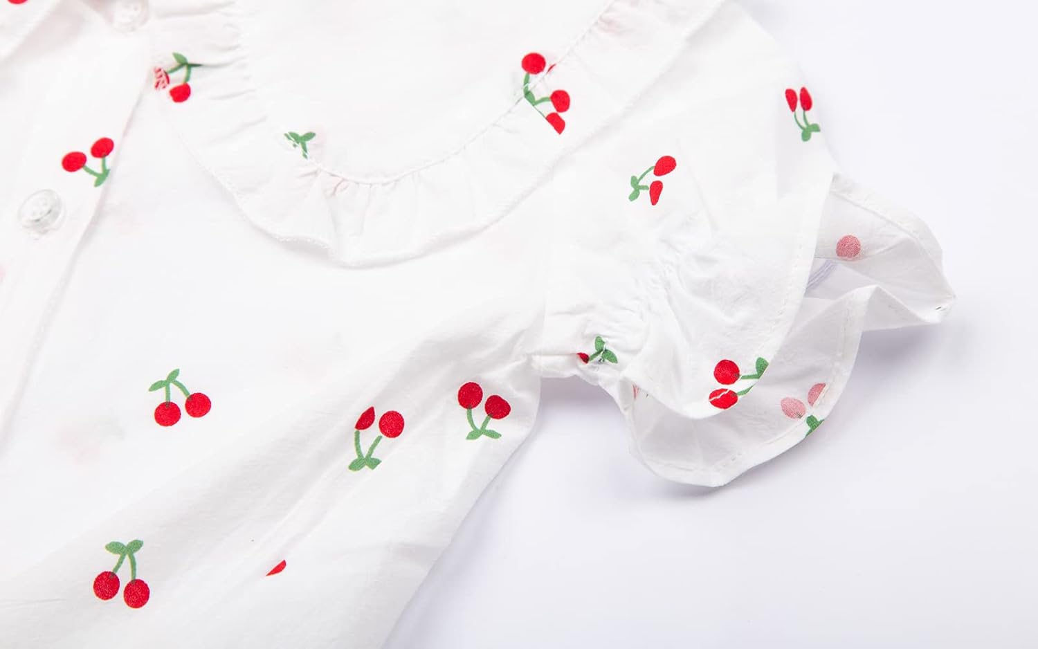 Mud Kingdom Little Girls Peter Pan Collar Blouse Cotton Puff Short Sleeve Button Up - Image 7