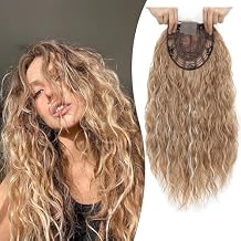 20 Inch Curly Hair Topper for Women with Thinning Hair Synthetic Lightweight & Breathable Hairpiece 6.5x6.5 Base - Curly Clip In Topper Adds Volume and Wiglets Full Coverage Dark Blonde