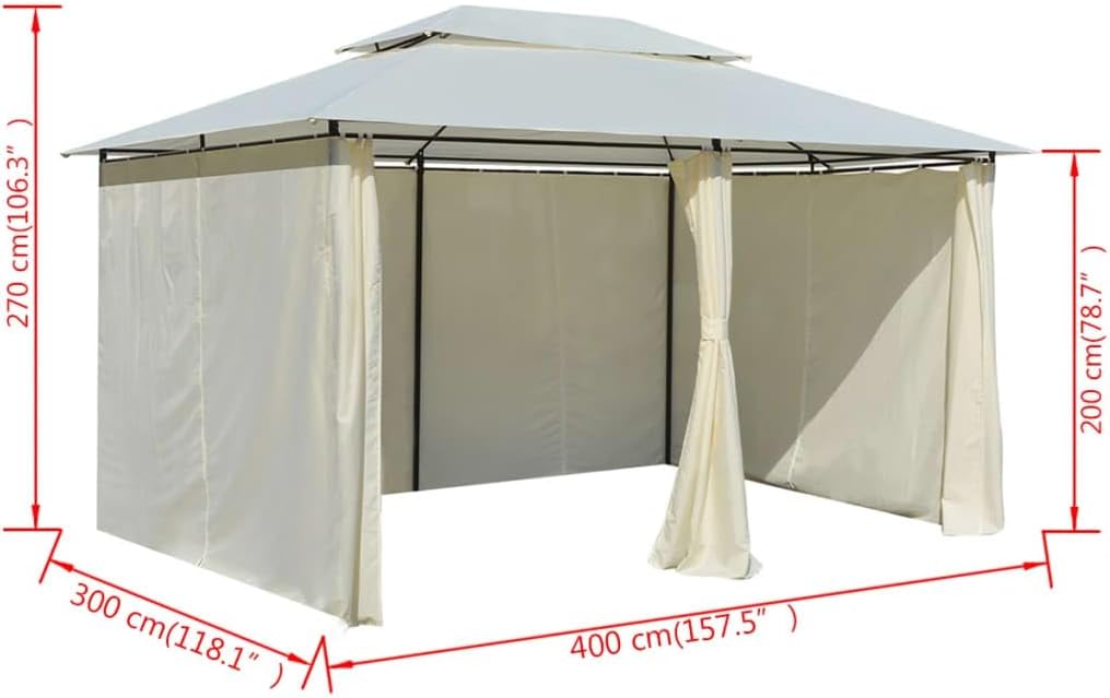 vidaXL Gazebo, Canopy Tent with Curtains, Patio Pavilion with Steel Frame, Wedding Party Tent Sun Shelter for Garden Backyard Beach, White