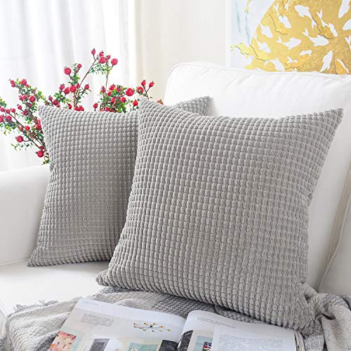 MERNETTE Pack of 2, Corduroy Soft Decorative Square Throw Pillow Cover Cushion Covers Pillowcase, Home Decor Decorations for Sofa Couch Bed Chair 16x16 Inch/40x40 cm (Granules Light Grey)