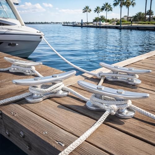 Frienda 4 Pack Aluminum Boat Dock Cleats Set, 6 Inch Corrosion-Resistant & Lightweight Marine Cleats with Bolts/Nuts, for Securing Boats, Kayaks, Docks & Nautical Home Decor