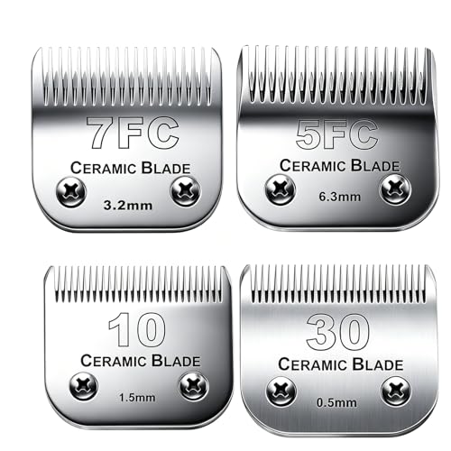 Dog Grooming Clipper Replacement Blades Compatible with Andis Pet Clipper/Oster A5/Wahl KM Series Dog Clipper Ceramic Blade & Stainless Steel Blade(10+30+7FC+5FC)