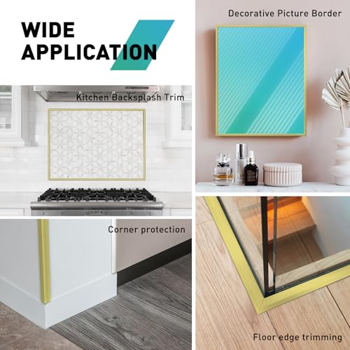 Image of 10-Pack Tile Edge Trim,53''x0.4'' | Peel and Stick Aluminum Backsplash Trim Edge,Metal Self Adhesive Decorative Tile Liner,Matte Gold