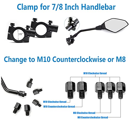Bisherder Universal 8Mm 10Mm Bolt 7/8 Inch Handle Bar Mount Clamp Hawk-Eye Motorcycle Convex Rear View Mirror Fit Honda Atv Dirt Bike Scooter Kawasaki Cruiser Suzuki Victory And More (Fashions) #TOP4