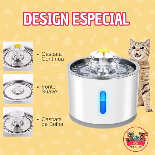 Bebedouro Para Gatos Fonte de Água Automática Pet Com Bomba Inteligente, Alerta de Falta d'Água Com