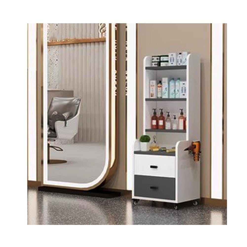 ApuaVireo&Co Szafka do przechowywania kosmetyków, wózek do salonu z szufladami, wózek do salonu kosmetycznego, stanowiska fryzjerskie, wyposażenie spa(White-gray-a)