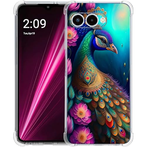 Coque T-Mobile Revvl 8 avec motif paon coloré et mandala floral