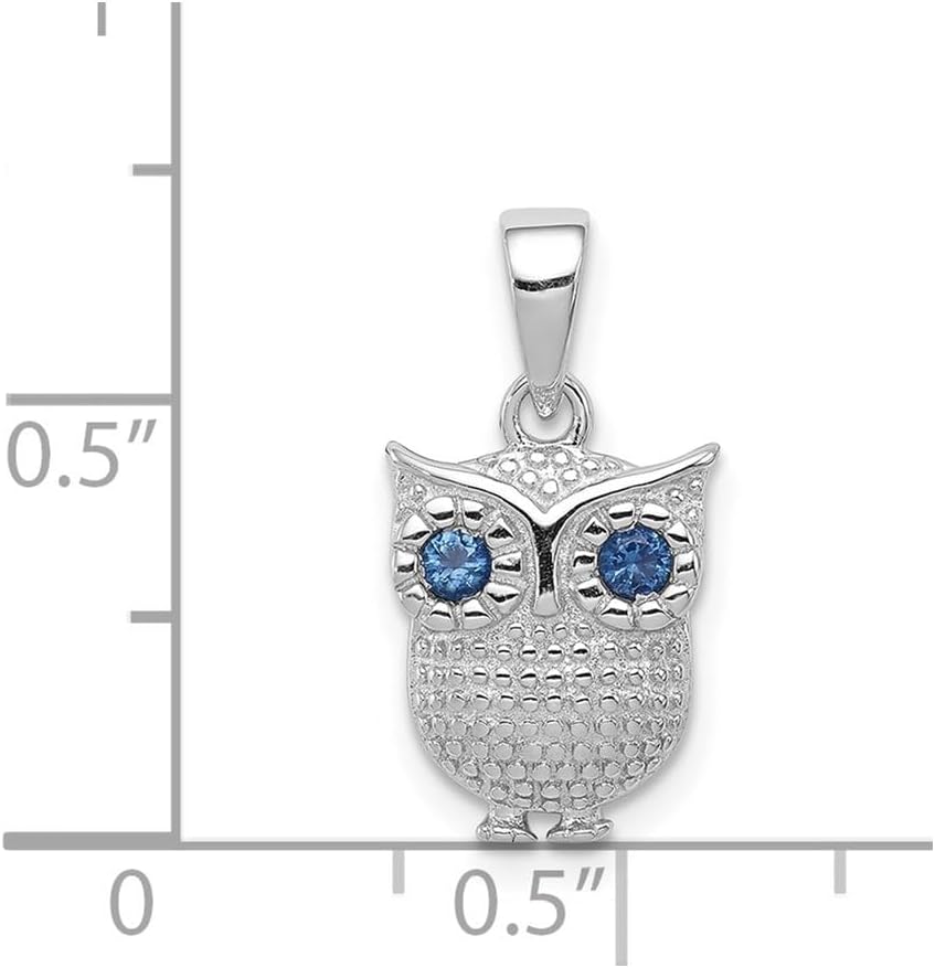 Diamond2Deal 925 Sterling Silver Rhodium-plated Synthetic Blue Sapphire Owl Pendant
