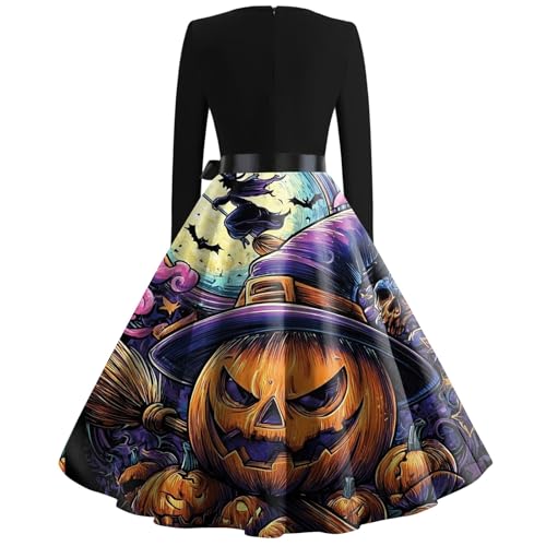 OIOLOYJM Sexy Plus Size Halloween Costumes Woman 2025 Long Sleeve V Neck Printed Gothic Retro Formal Party Dresses for Women