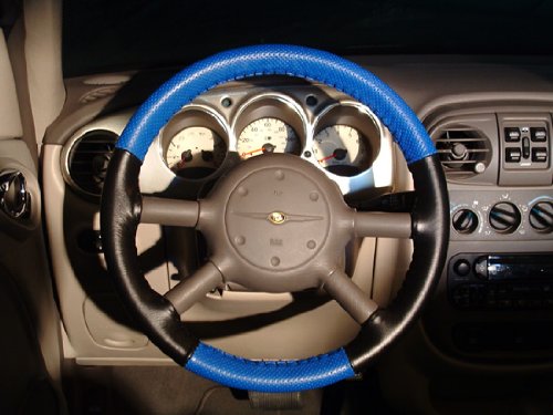 Wheelskins Europerf Perforated Color Style Leather Steering Wheel Cover - Black Non Perforated Top & Bottom And Black Perforated Left & Right Sides, Size: 14 1/4 Inches X 4 1/8 Inches #TOP6